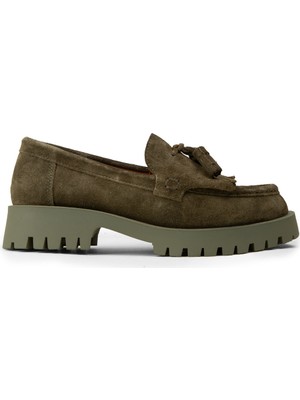 Deery Kadın Hakiki Süet Yeşil Püsküllü Loafer - 02033ZYSLC01
