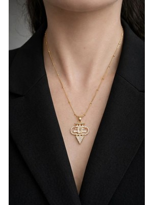 Ascera Baget Taşlı 316L Çelik Kolye – Altın Renk Kararmayan Geometrik Kadın Model