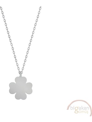 Bigakan Dört Yapraklı Yonca Şans Taşsız Model 925 Ayar Gümüş Kadın Kolye