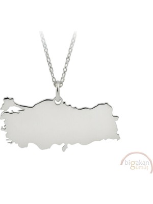 Bigakan Tc Haritası Türkiye 2d Lazer Kesim Taşsız Model 925 Ayar Gümüş Kadın Kolye