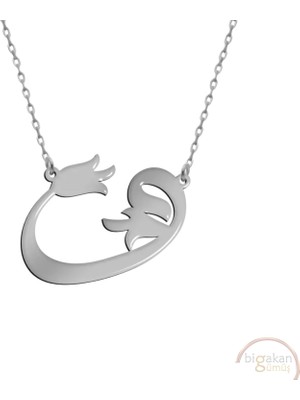 Bigakan Waw Vav Sembolü Arapça Lale Desenli Taşsız Model 925 Ayar Gümüş Kadın Kolye