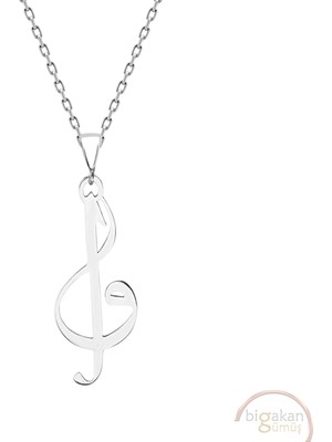 Bigakan Elif Vav Sol Anahtarı Taşsız Model 925 Ayar Gümüş Kadın Kolye