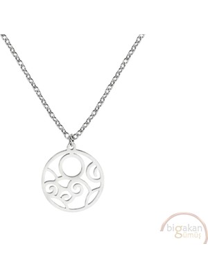 Bigakan Soyut Motifli Daire Taşsız Model 925 Ayar Gümüş Kadın Kolye