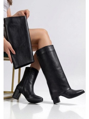 Twinsies E-Pazar Wila Siyah Cilt Topuklu Tak Çıkar Çizme