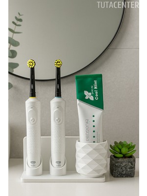 TUTACENTER Şarjlı ve Pilli Diş Fırçalık Tutucu Stand Beyaz (Tüm Modellere Uyumlu)