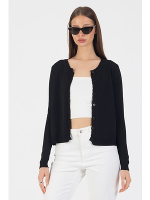 EkinDemir Yuvarlak Yaka Düğmeli Basic Şık Triko Hırka Minimal Tasarım