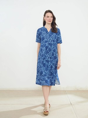 Lc Waikiki Yeni Sezon Kaçık Yaka Çiçekli Keten Karışımlı Elbise