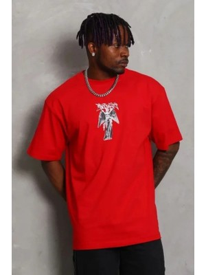 Antakya Yöresi Erkek Baskılı T-Shirt Kısa Kol Bisiklet Yaka Regular Fit Rahat Kalıp Günlük Tişört - Kırmızı