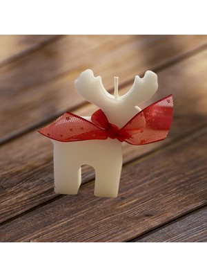 Daisy Store Dekoratif Geyiği Mum, Beyaz, Kırmızı Kurdele ile Süslenmiş, El Yapımı Kış Temalı Ev Dekorasyonu