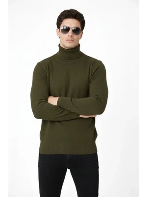 Antakya Yöresi Tam Boğazlı Balıkcı Yaka Triko Kazak Yumuşak Dokulu Pamuklu Ince Dokuma, Uzun Kollu Rahat Regular Kalıp - Haki