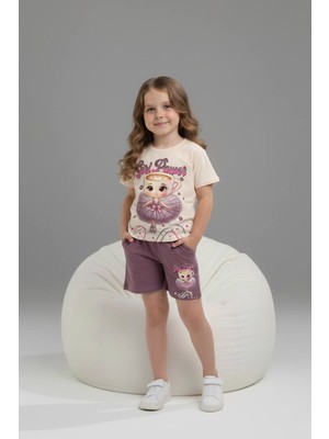 Yağmur Giyim Pjkskt Ballerina Cappucino Desenli Şortlu Kız Çocuk Kısa Kol Takım 6593