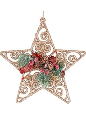 Daisy Store Yılbaşı Ağaç Süsü Yılbaşı Dekorlu Desenli Simli Yıldız 22 Cm.