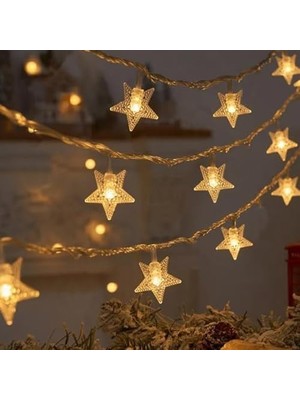 Daisy Store LED Işıklı 28'li Yıldız Işık Zinciri Dekoratif Fişli Aydınlatma Ev Dekorasyonu Süsleme Salon Oda Merdiven Balkon Süslemeleri Için Yılbaşı Eğlence Doğum Günlerine Özel Aydınlatma (10 Metre)