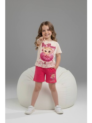 Yağmur Giyim Pjkskt Ballerina Cappucino Desenli Şortlu Kız Çocuk Kısa Kol Takım 6593