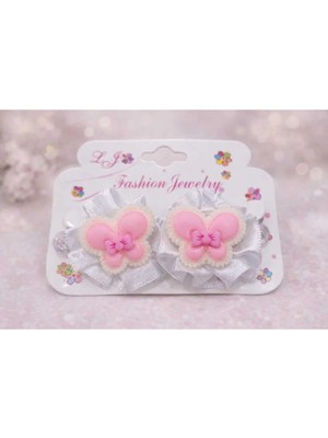 Nati Co Kız Çocuk Kelebekli Beyaz Çift Saç Tokası