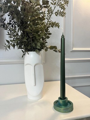 Verda Desing Dekoratif Metalik Zümrüt Yeşilialçı-Beton Tasarım Yuvarlak Desenli Şamdanlık Mumluk 1 Adet