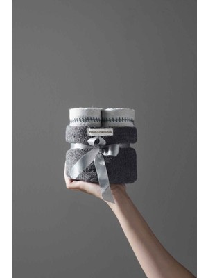 Cotto N Mania 30 x 50 cm Pamuklu Sepetli Havlu Seti 4 Adet Antrasit Renk Modern Tasarım