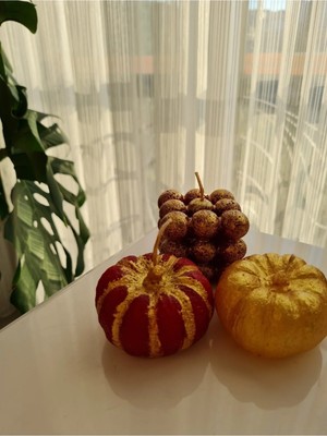 Verda Desing Kokulu Karışık Renkli Bal Kabağı ve Bubble El Yapımı Dekoratif Tasarım Mum (3 Lü)