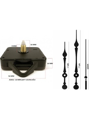 Silva Nature Akar Saat Mekanizması Sessiz Duvar Saat Mekanizması 16 mm Şaft -Akrep-Yelkovan-Saniye-Askılı