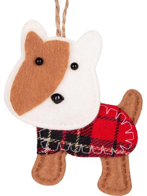 Daisy Store Yılbaşı Ağaç Süsü Köpek Ekose Elbiseli Kahverengi-Beyaz 10 Cm.