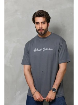 Antakya Yöresi Erkek Baskılı T-Shirt Kısa Kol Bisiklet Yaka Regular Fit Rahat Kalıp Günlük Tişört - Füme