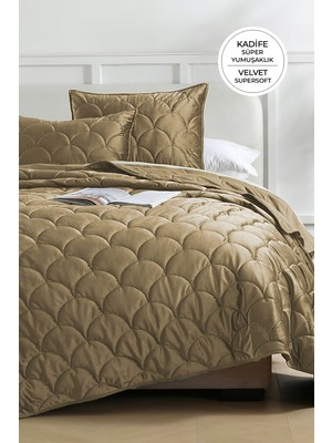 Evien Home Shane Kadife Yatak Örtüsü Seti Çift Kişilik 3 Parça Kapitone Supersoft Yumuşak Elyaf Dolgulu