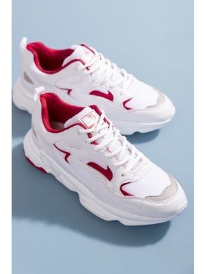Tonny Black Spor Ayakkabı TB251 Beyaz - Kırmızı Suni Deri Kaydırmaz Taban Yetişkin Kullanımı İçin