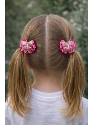 Nati Co 2'li Set Kelebek Figürlü Simli Lastik Toka - Pembe Fiyonklu Kız Çocuk Saç Aksesuarı
