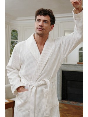 Green Black Afra Elite Serisi Erkek Pike Bornoz Krem, Oeko Tex Standard 100 Sertifikalı %100 Ege Pamuğu, Dokuma 250 GSM