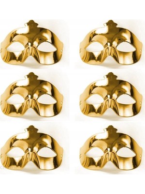 Altın Metalize Renk Düz Balo Parti Maskesi 6 Adet (4887)