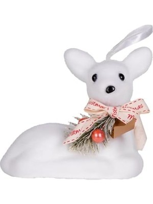 Daisy Store Yılbaşı Ağaç Süsü Oturan Geyik Beyaz 12X12 Cm.