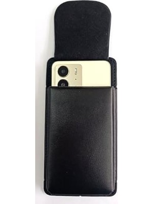 Daisy Store Kemere Takılan Lüks Deri Telefon Kılıfı, Mıknatıslı, 17X8 Cm, Siyah