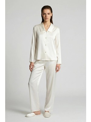 Feu De Elu Amoris Ekru Uzun Saten Pijama Takımı