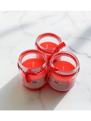Daisy Store Kurdeleli Kavanozda 3'lü Kırmızı Mum