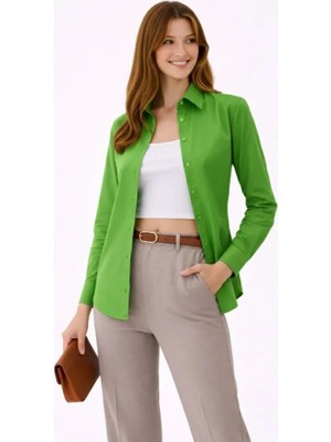 Marsilyan Uzun Kollu Gömlek Düğmeli Klasik Yaka Günlük ve Ofis Şıklığına Uygun - Yeşil