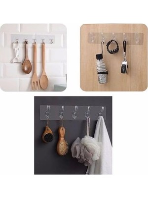 Daisy Store Şeffaf Duvar Askısı 6'lı Iz Bırakmayan Güçlü Yapışkanlı Askı Kapı Arkası Banyo Mutfak Düzenleyici Kanca Askılık (2 Adet)