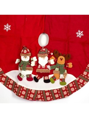 Daisy Store Yılbaşı Süsü Çam Örtüsü Baba Kardan Adam Geyik Figürlü Kırmızı 120 Cm.