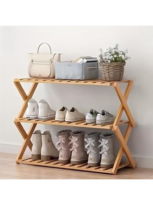Daisy Store Katlanabilir Bambu Ayakkabı Rafı, 3 Katlı Ahşap Ayakkabı Organizeri, Çok Fonksiyonlu Depolama Rafı, Giriş Yolu ve Dolap Için