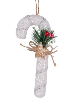 Daisy Store Yılbaşı Süsü Yılbaşı Dekorlu Baston Beyaz 8X17 Cm.