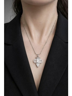 Ascera Baget Taşlı 316L Çelik Kolye – Gümüş Renk Kararmayan Geometrik Kadın Model