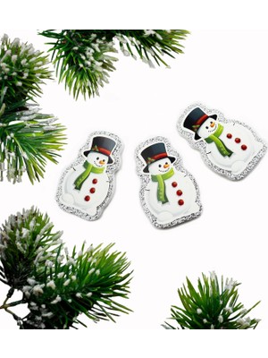 Daisy Store Asılabilir Gümüş Kenarlı Kardan Adam Strafor Yılbaşı Süsü (6’lı Set) | Yılbaşı Ağaç Süsü