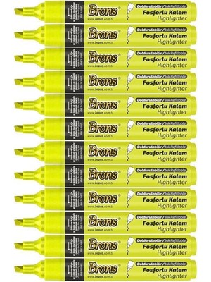Brons 12'li Sarı Fosforlu Kalem Kutu Ölçülerle Renkli Yazım İçin İdeal