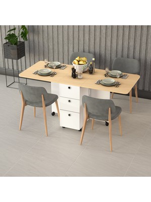 Asra Trend Lüks Katlanır Mutfak Yemek Masası %100 MDF Pratik Çekmeceli Çalışma Masası KM09
