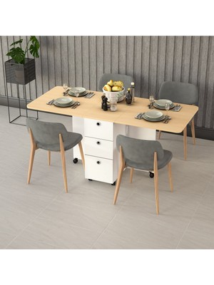 Asra Trend Lüks Katlanır Mutfak Yemek Masası %100 MDF Pratik Çekmeceli Çalışma Masası KM09