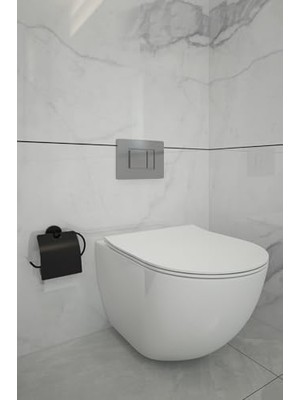 Daisy Store Banyo Siyah Kapaklı Tuvalet Kağıtlığı Tuvalet Kağıdı Askısı - Delmeye Son Ister Yapıştır Ister Montajla
