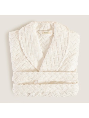 Chakra Zigzag %100 Pamuk Unısex Bornoz Ekru