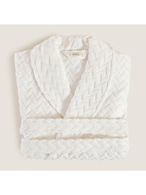 Chakra Zigzag %100 Pamuk Unısex Bornoz Beyaz