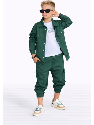 Bambam Erkek Çocuk 3 Parça Spor Takım – Yeşil Ceket, Jogger Alt ve Basic Tişört 602981