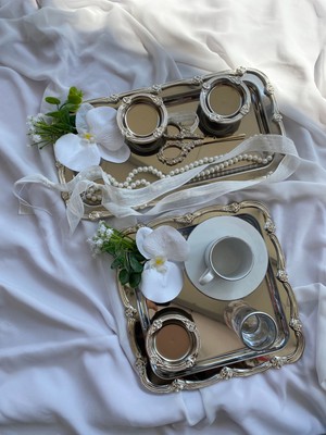 Zb Flowers Nişan Tepsisi Ayaklı Söz Tepsisi Damat Fincan Seti Kahve Seti