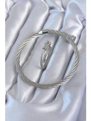 Inure Jewelry 316L Çelik Gümüş Renk Sarmal Model Erkek Bileklik Yüzük Kombini